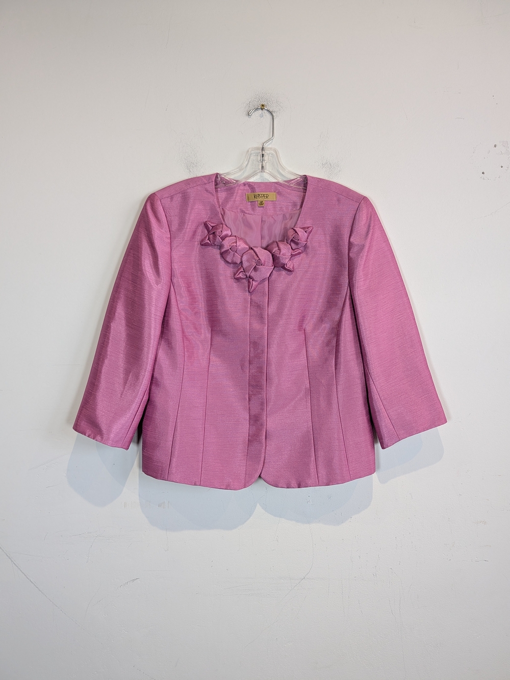 Kasper Rose-Pink Floral Appliqué Jacket And Skirt, Size 14P